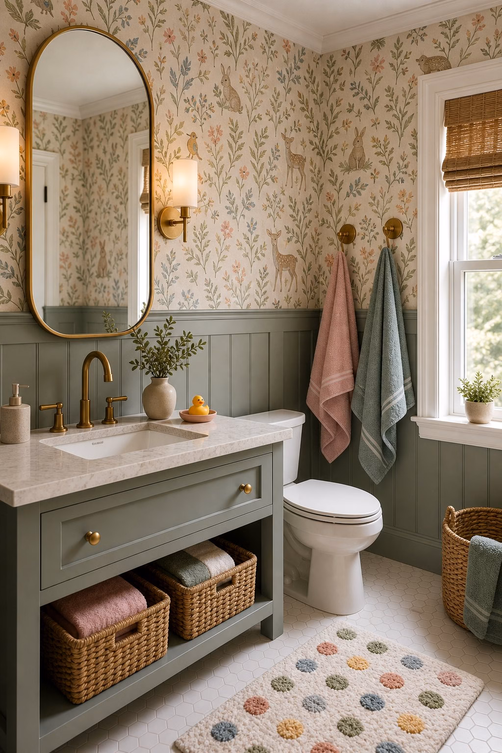 Bathroom trend idea: floating vanities make floors feel larger in a realistic modern bathroom.
