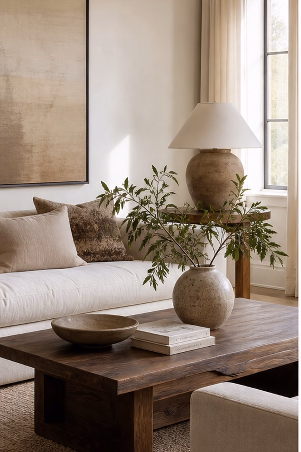 Quiet luxury living room with fewer better modern pieces