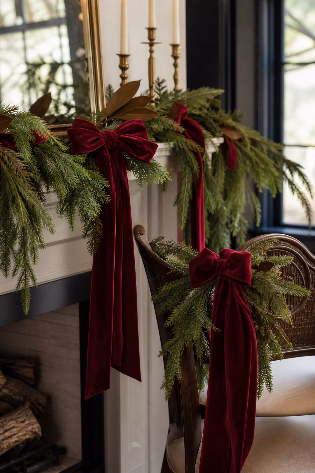 Weighted velvet ribbon adding luxury to holiday decorations