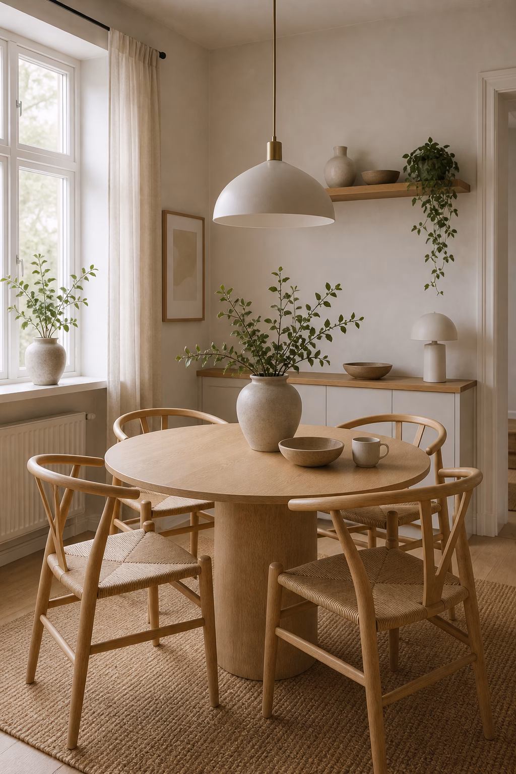 choose a round table for small rooms shown in a polished Scandinavian dining room with realistic materials and natural light.
