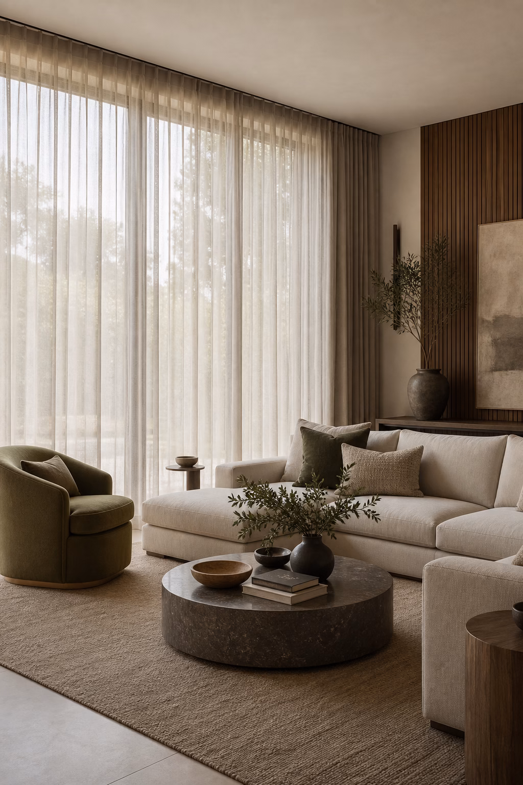 Wall to wall living room curtains on a ceiling track