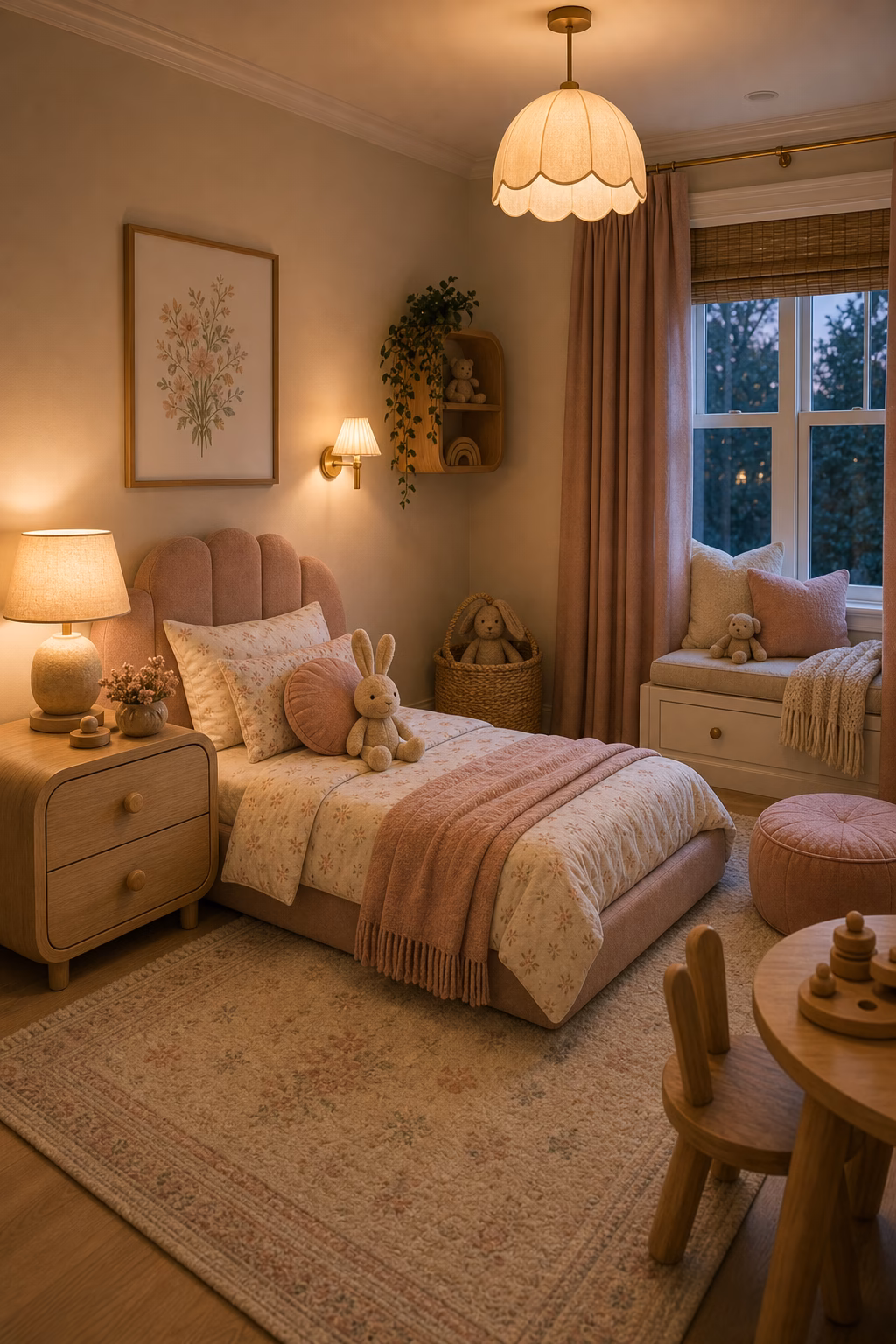 add a canopy without clutter shown in a polished toddler girl bedroom with realistic materials and natural light.