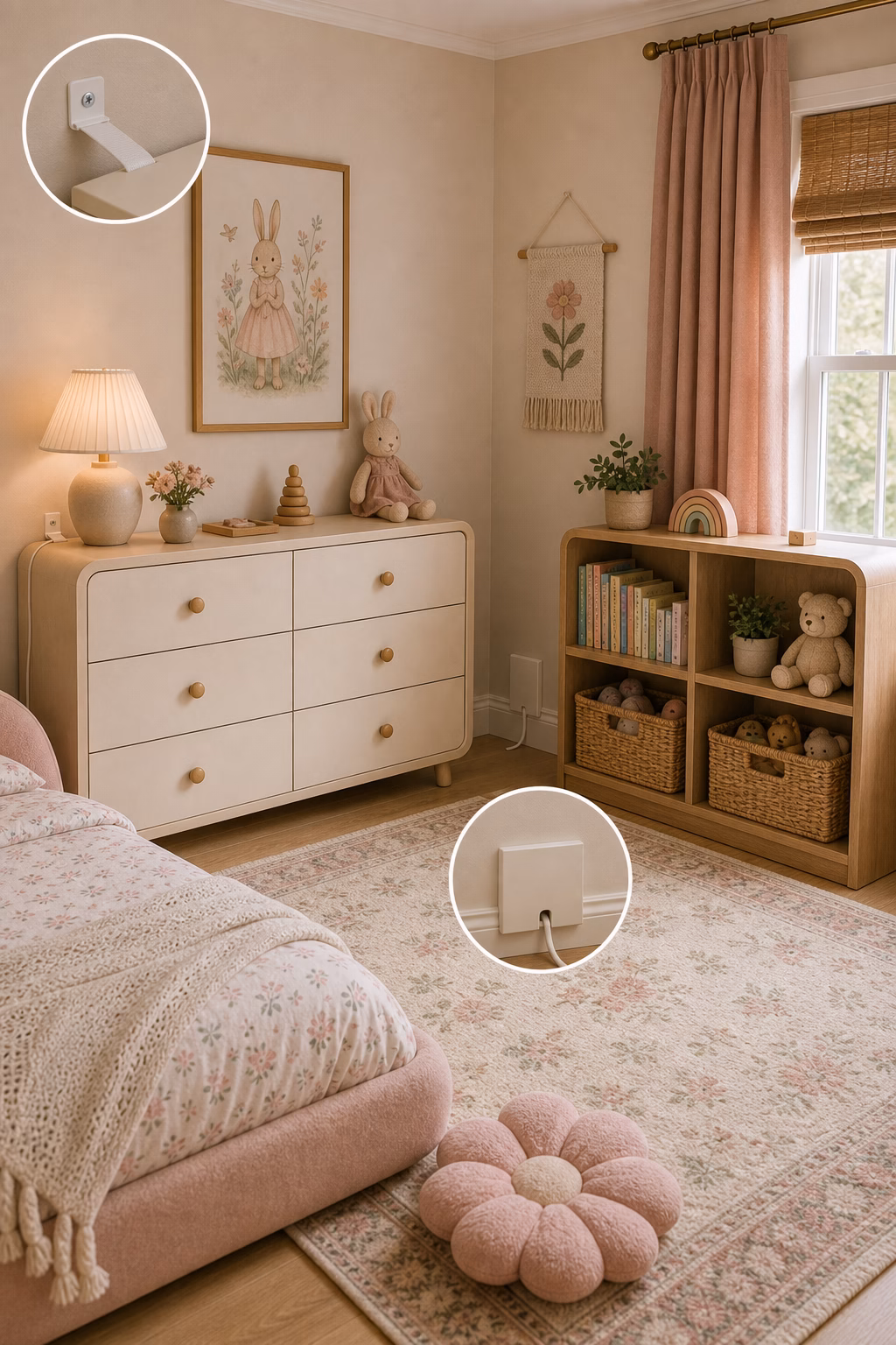 choose lighting with a warm glow shown in a polished toddler girl bedroom with realistic materials and natural light.