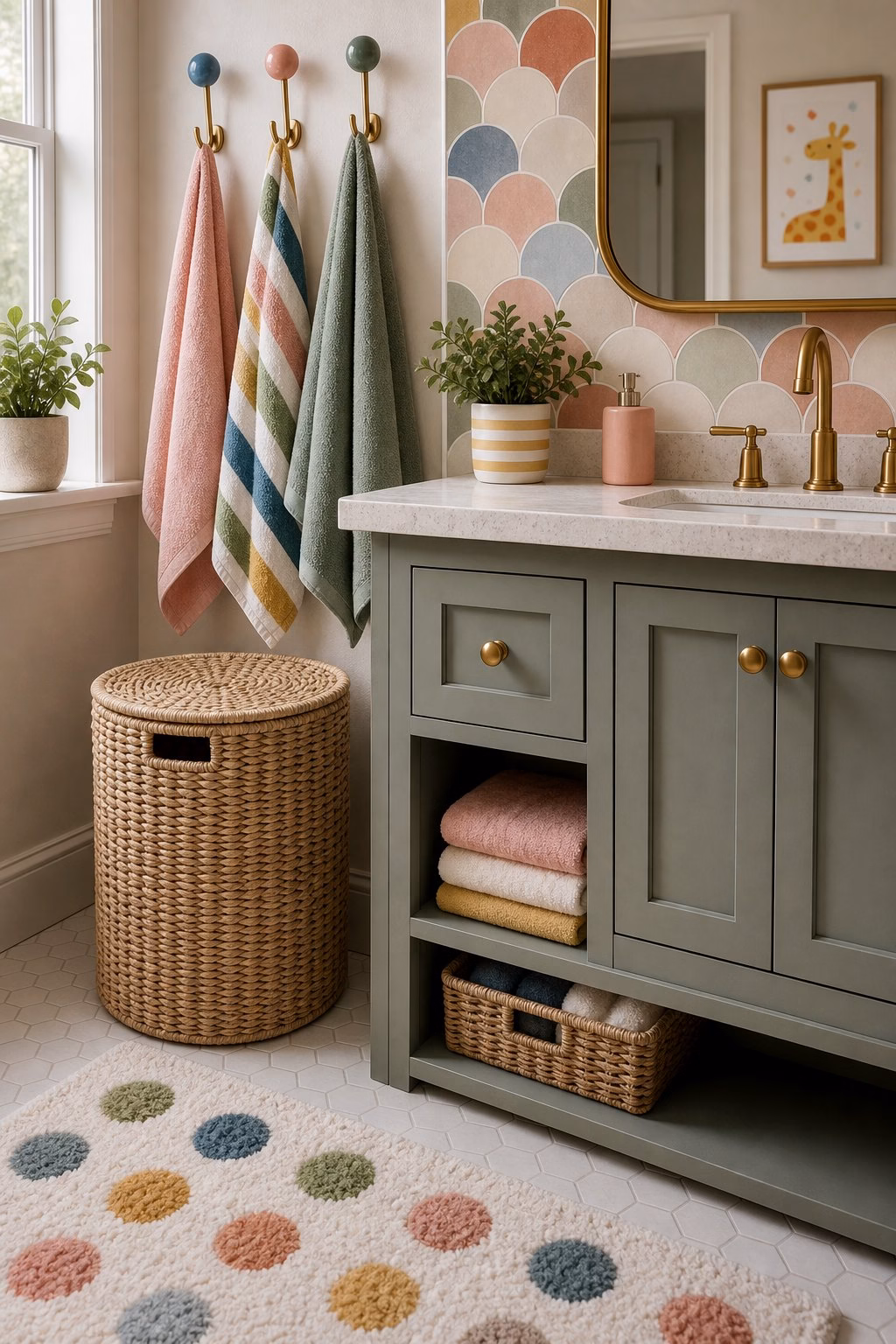 Bathroom remodel idea: use two smaller mirrors instead of one huge sheet in a realistic modern bathroom.