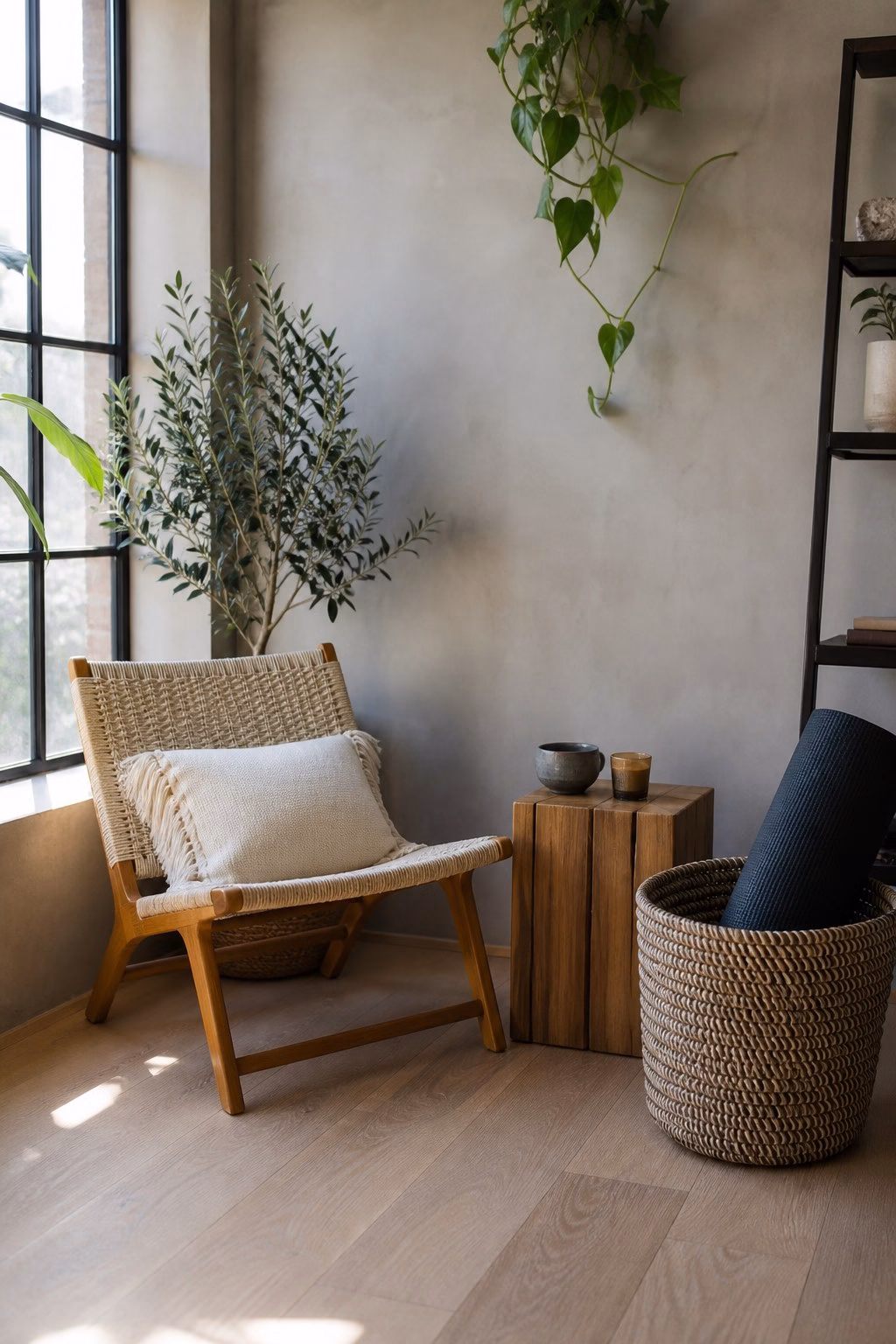 Quiet wellness corner integrated into an elevated home