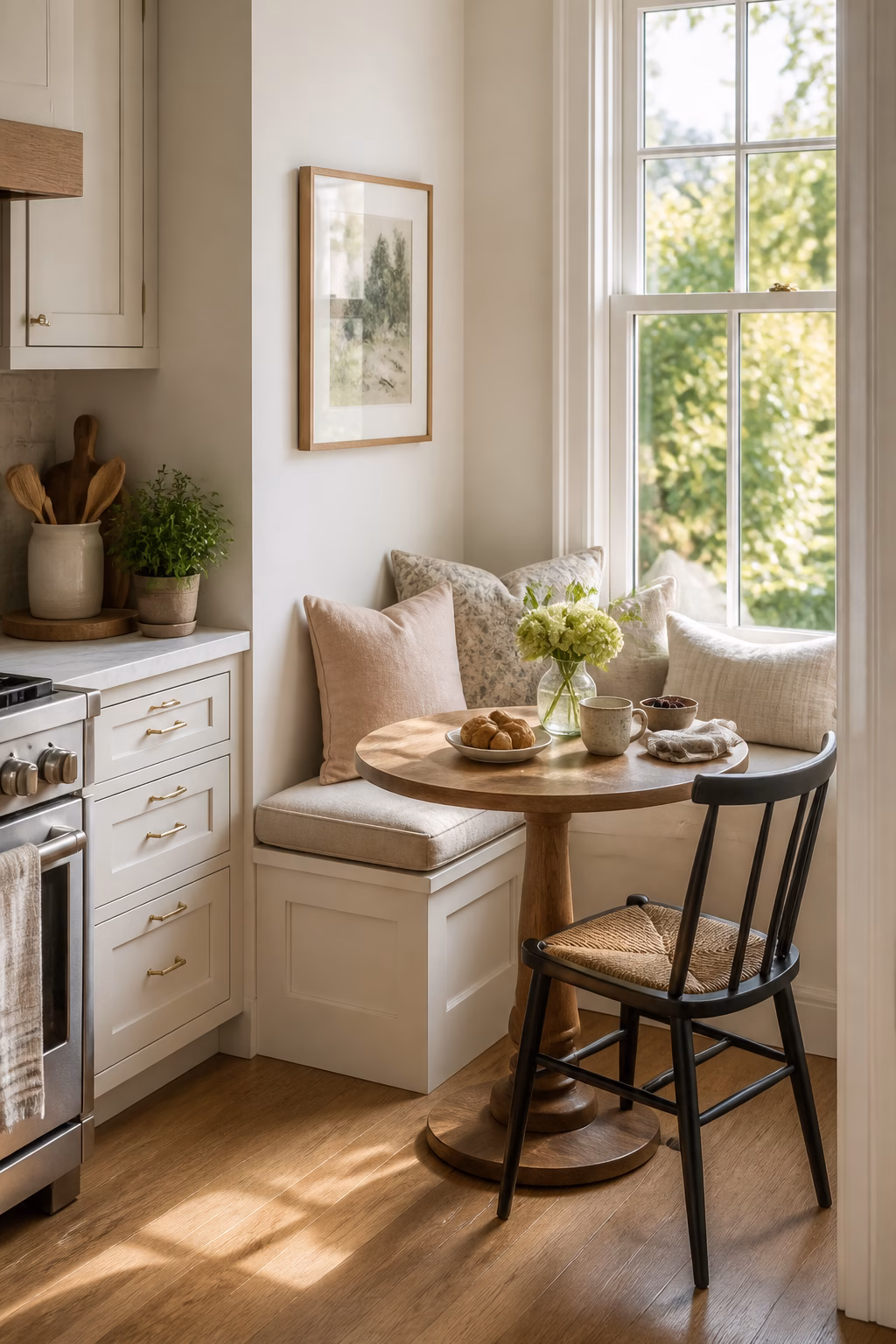 Tiny two-seat breakfast nook designed for a small kitchen.