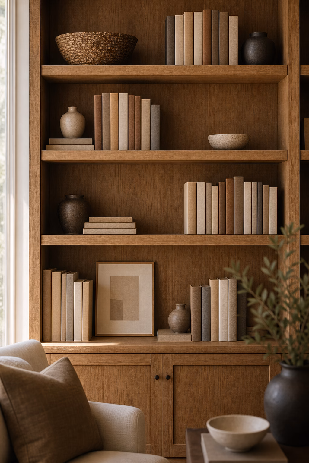 Bookshelves with flexible gaps left for future books
