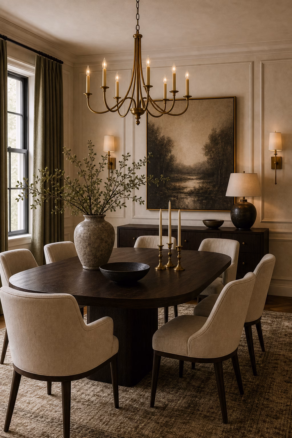 keep the palette rich but edited shown in a polished luxury dining room with realistic materials and natural light.