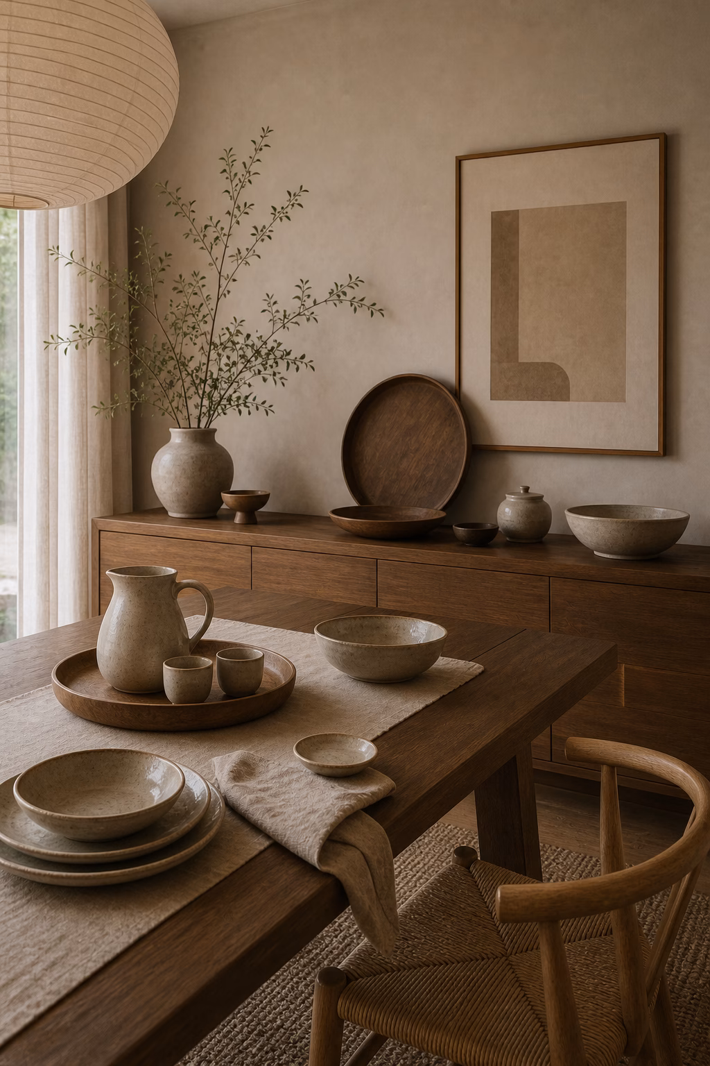 choose functional beauty for serveware shown in a polished Japandi dining room with realistic materials and natural light.
