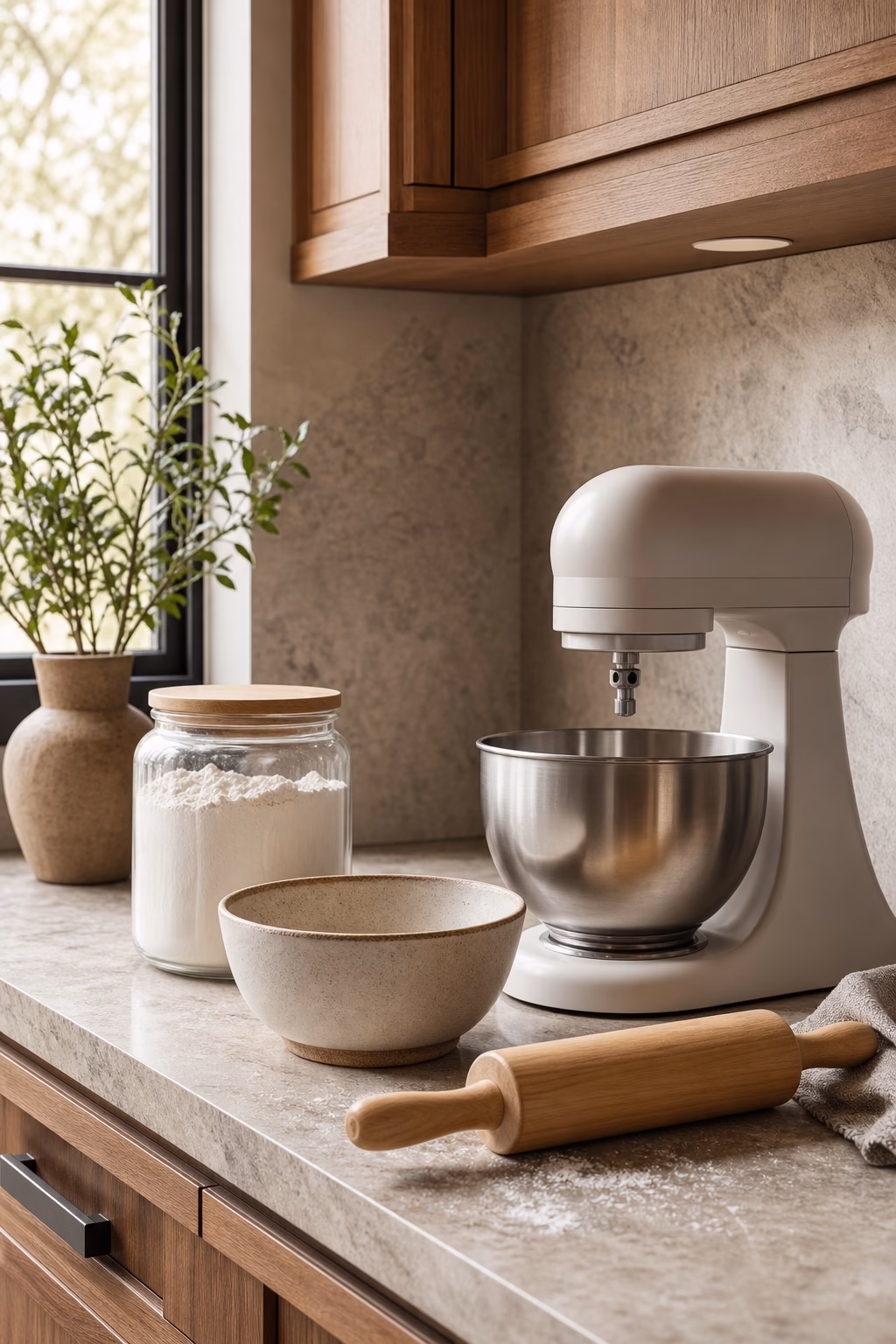 Dedicated baking corner keeping kitchen counter decor sleek and useful