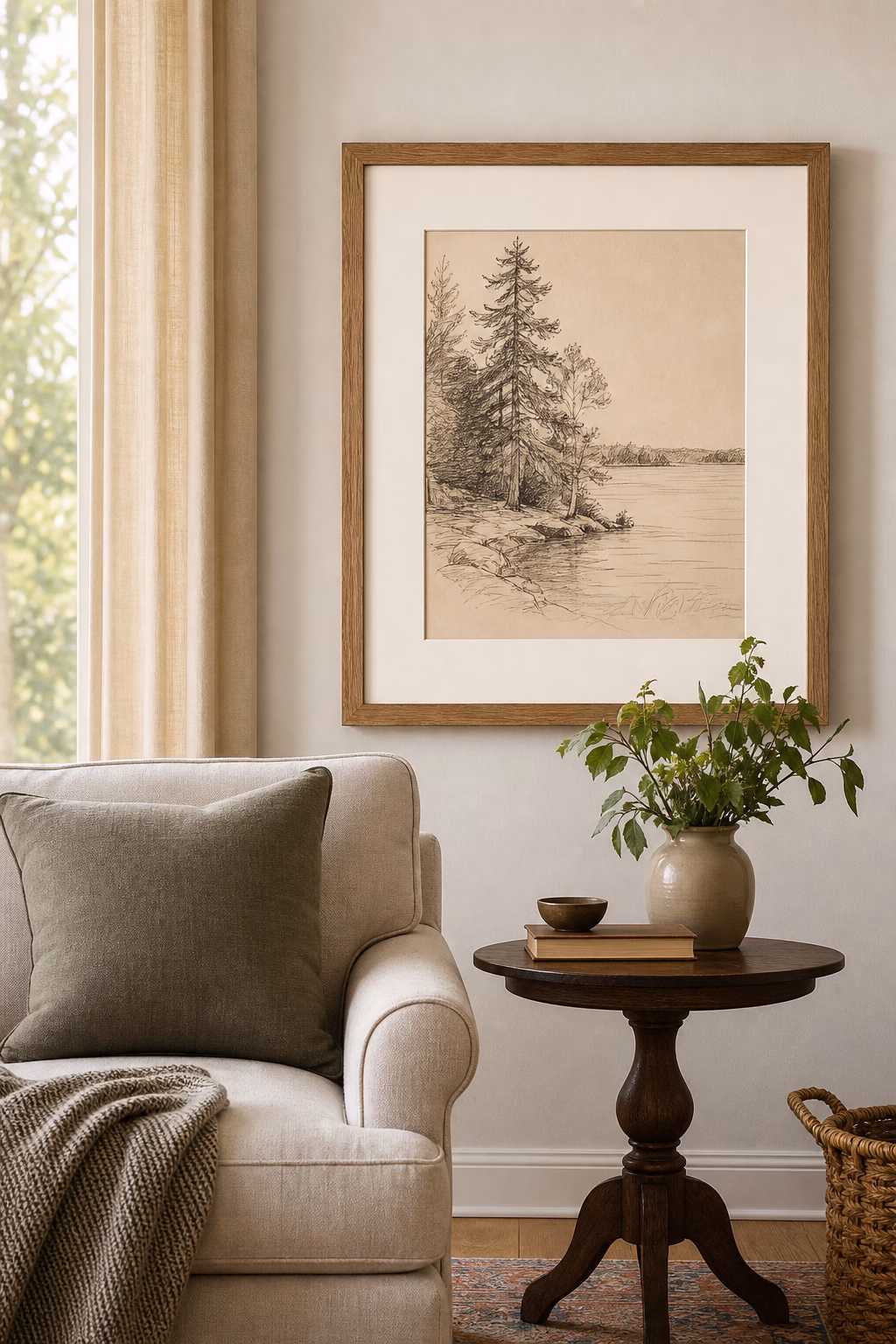 Personal artwork framed elegantly in a living room