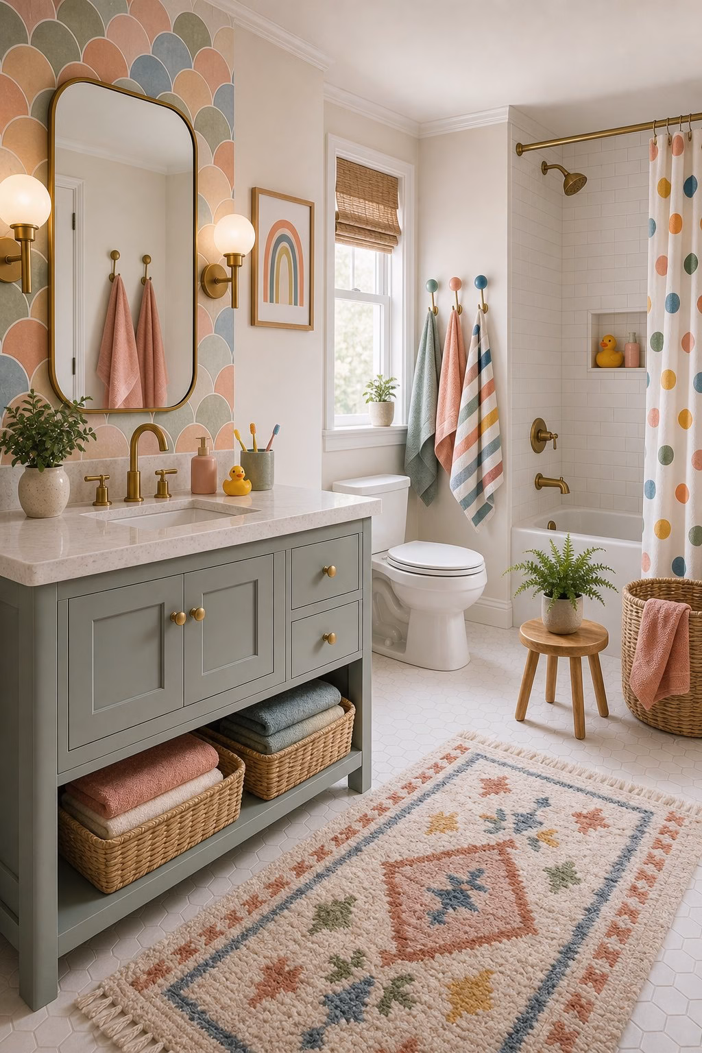 Bathroom remodel idea: extend the counter into a small ledge in a realistic modern bathroom.