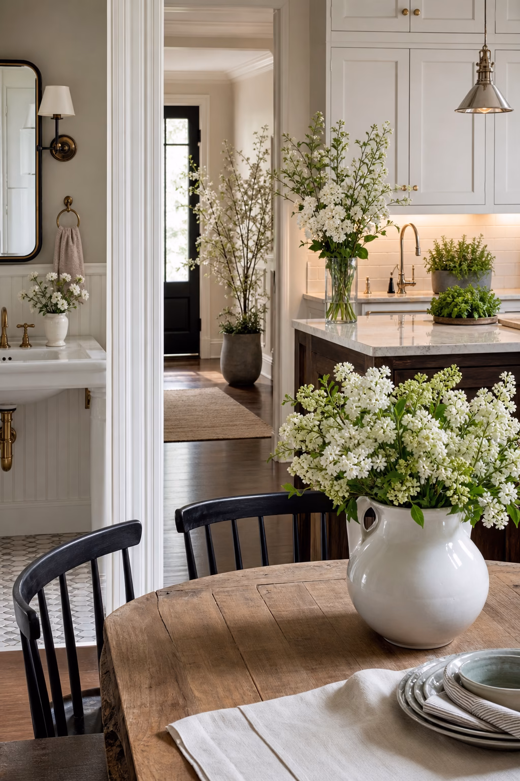 Whole-house spring flower plan with coordinated stems and vessels