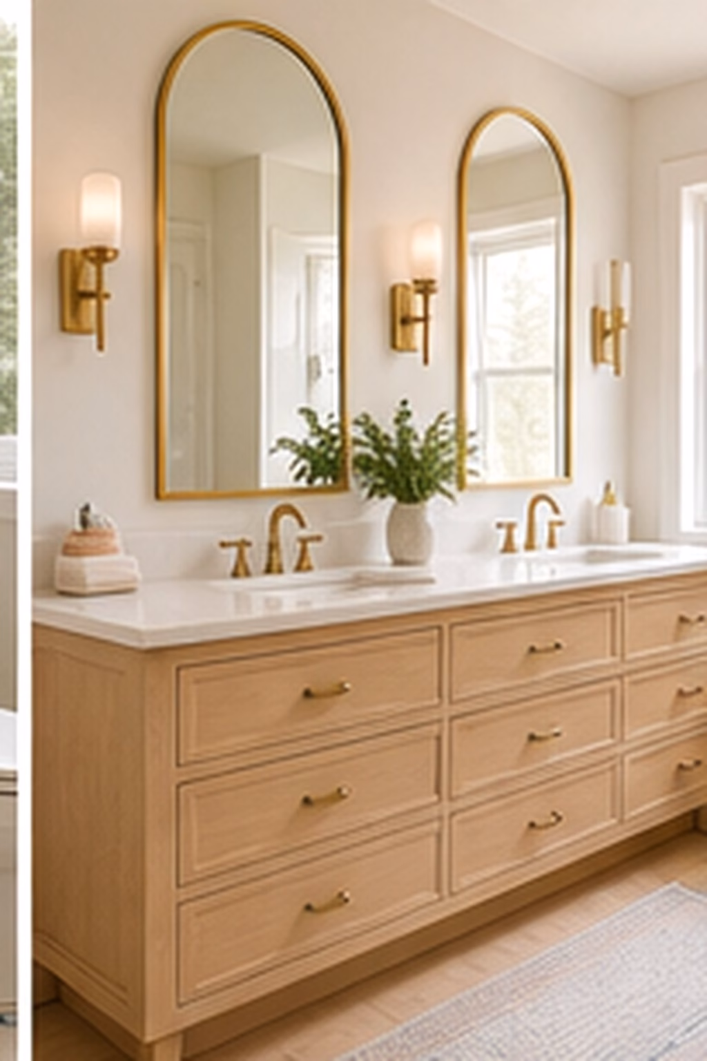 Bathroom remodel idea: add tall storage beside the vanity in a realistic modern bathroom.