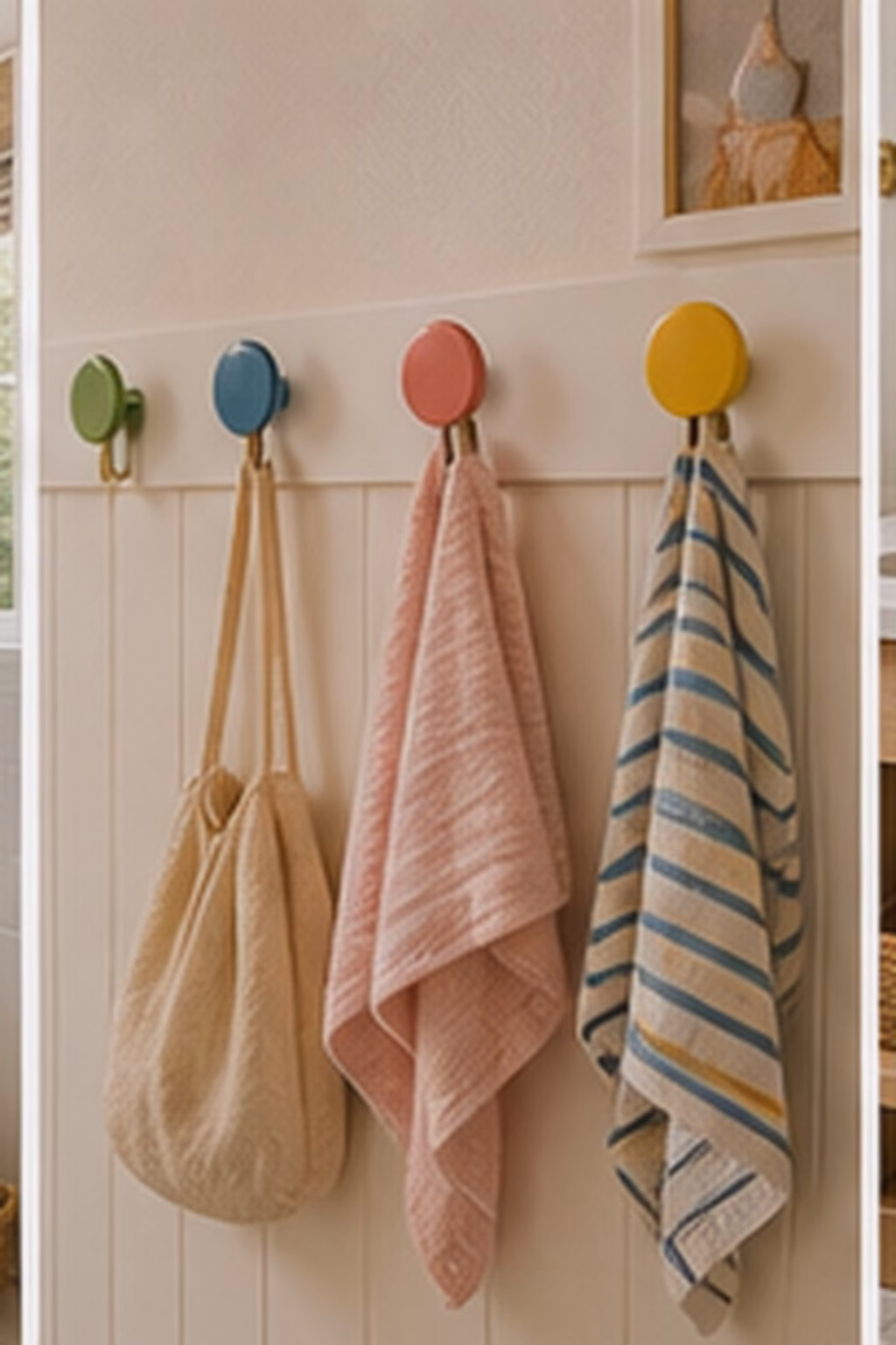 Bathroom remodel idea: create a towel zone near the shower in a realistic modern bathroom.