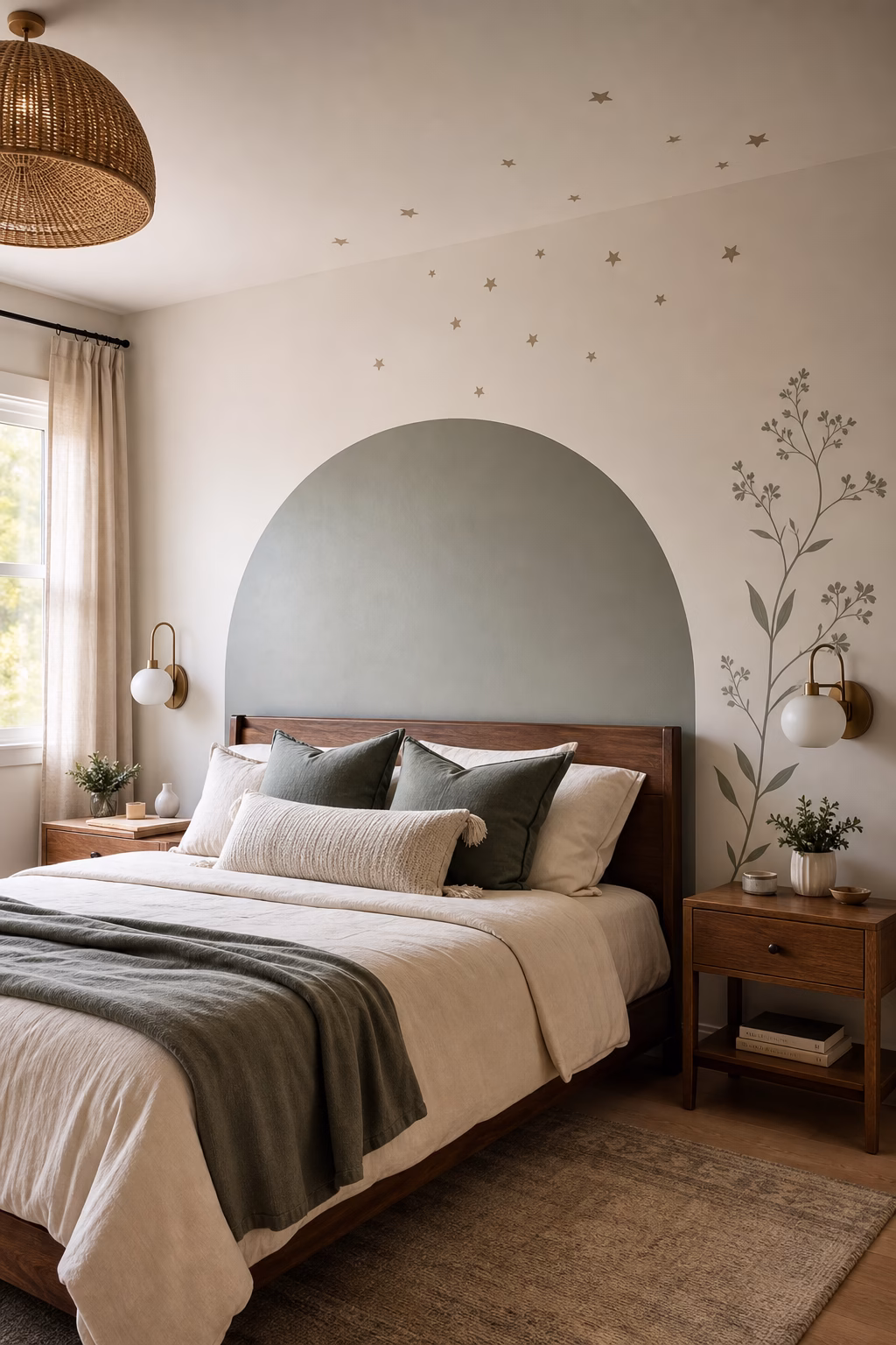 Mixed wall decal accent wall adding layered personality to a bedroom