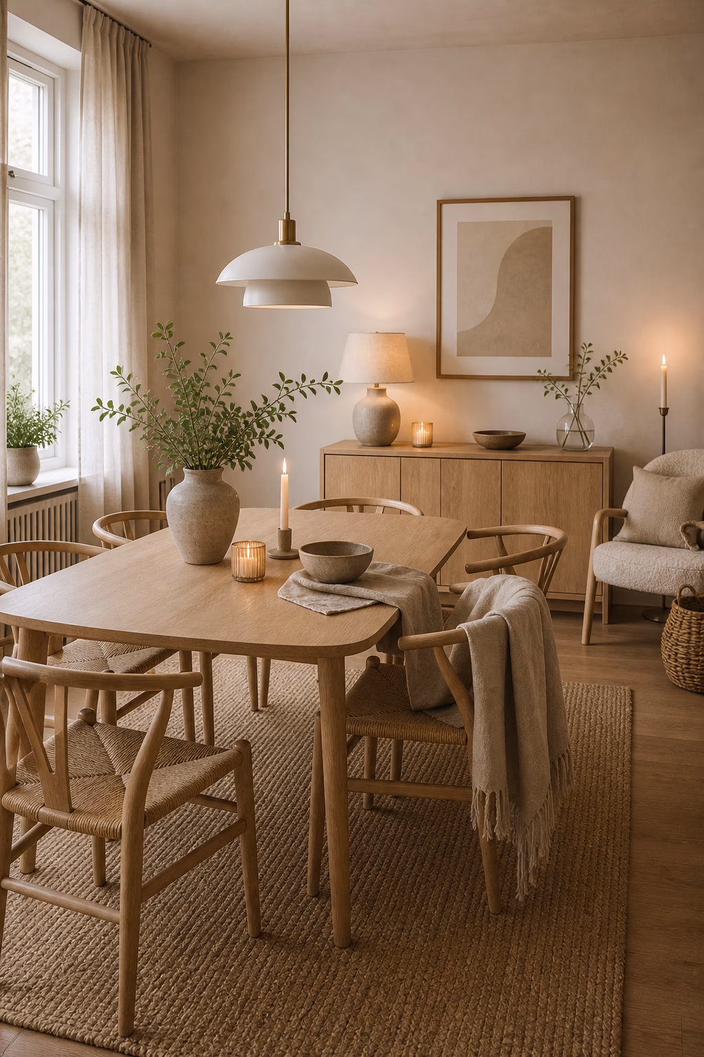 finish with hygge layers that still breathe shown in a polished Scandinavian dining room with realistic materials and natural light.