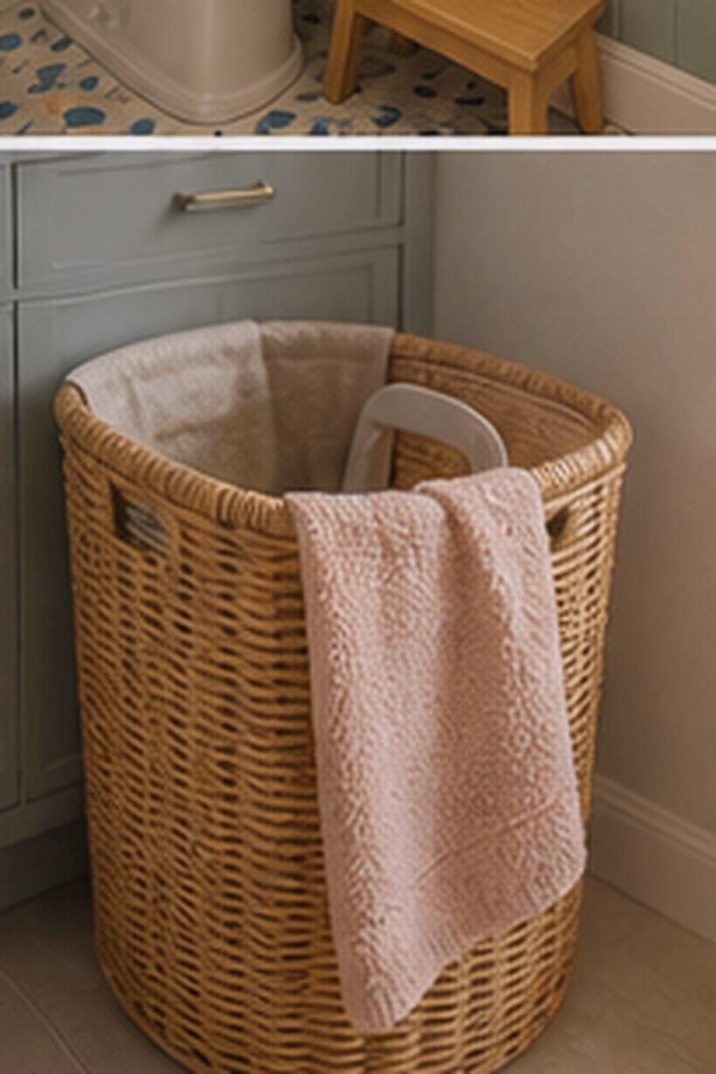 Bathroom remodel idea: choose a quiet patterned floor in a realistic modern bathroom.