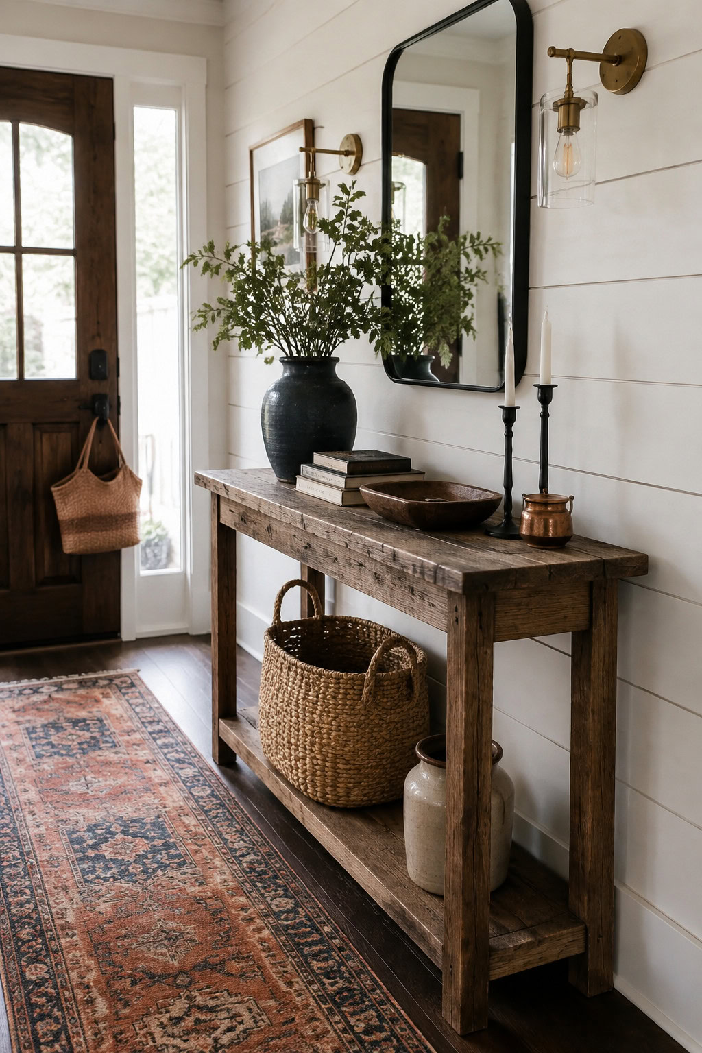 Rustic farmhouse narrow console with reclaimed wood