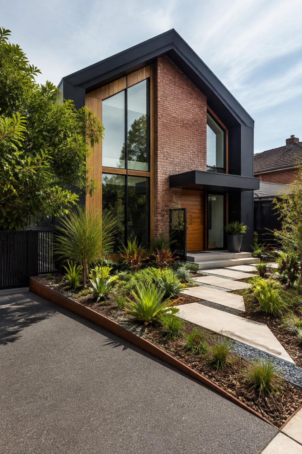 Contemporary house exterior with bold geometric shapes
