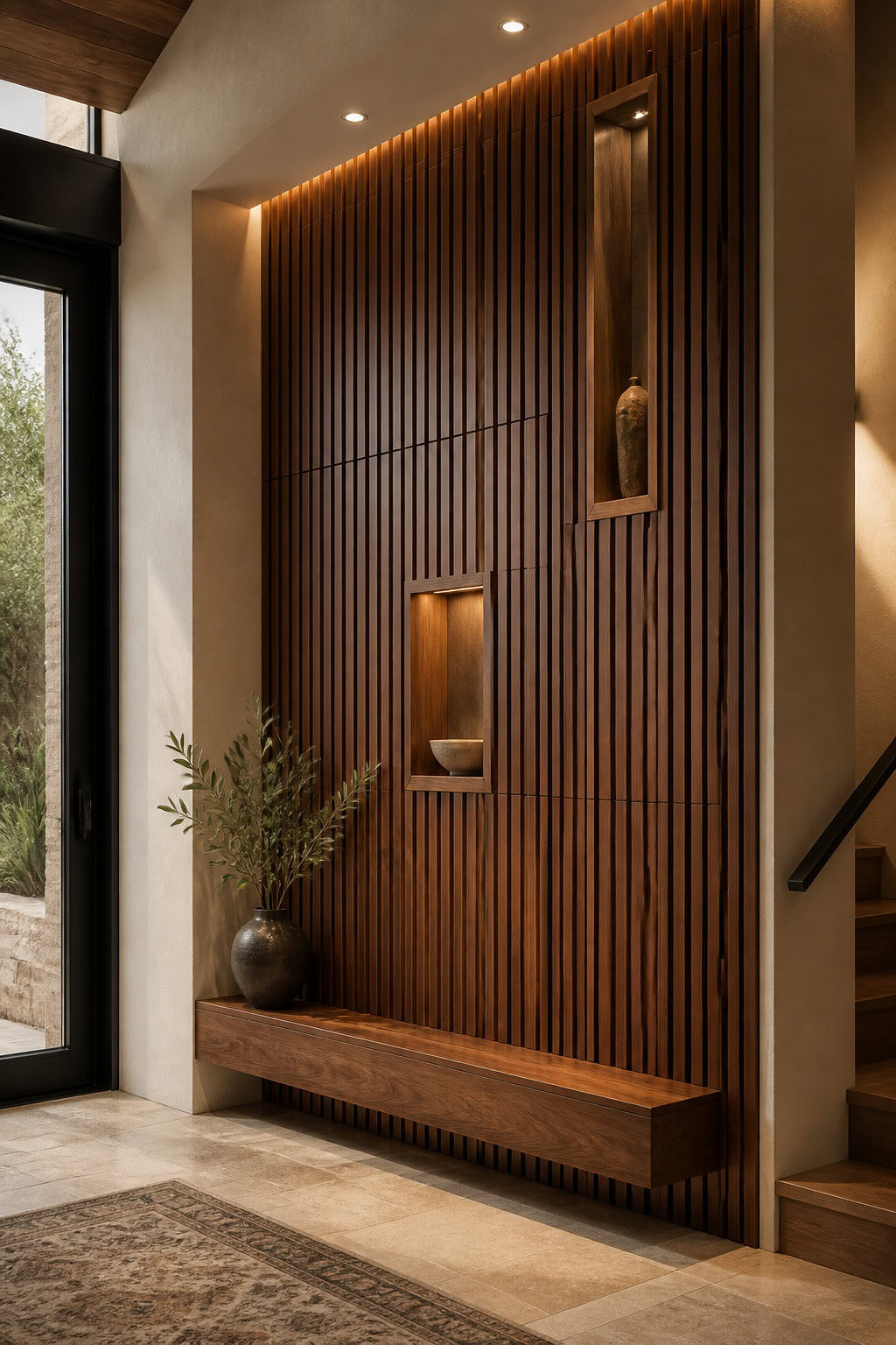 Custom wood slat wall installation