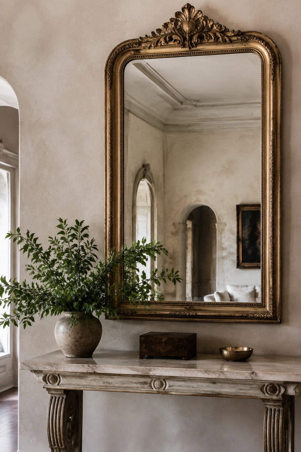 Vintage gilded mirror in a classic interior