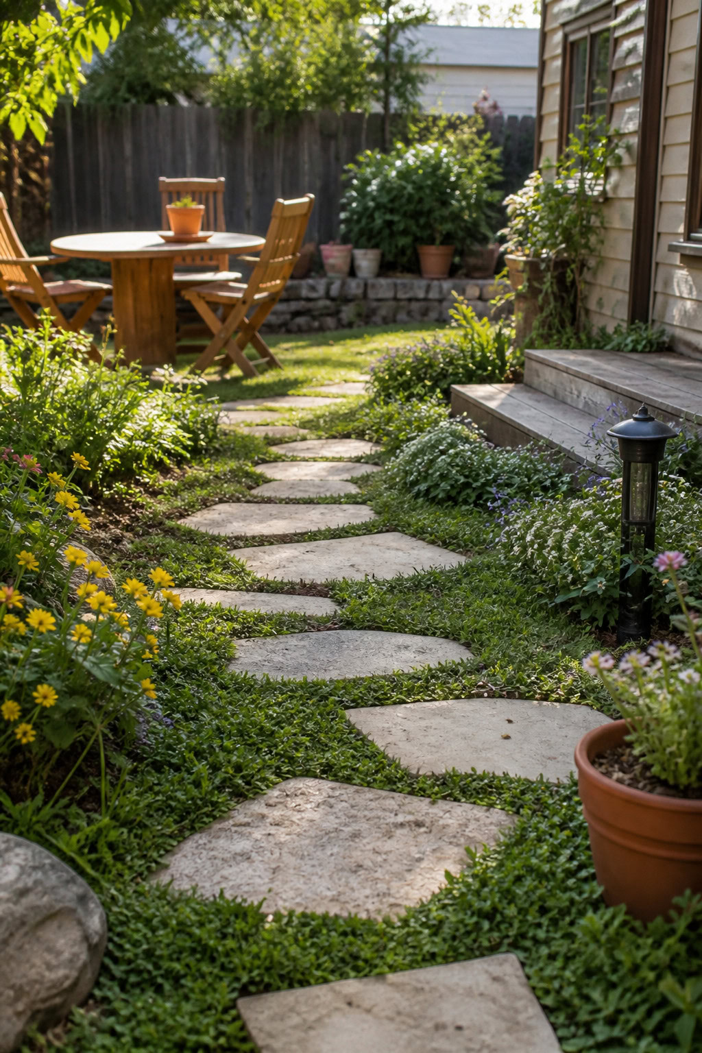Affordable garden pathway made with natural stepping stones