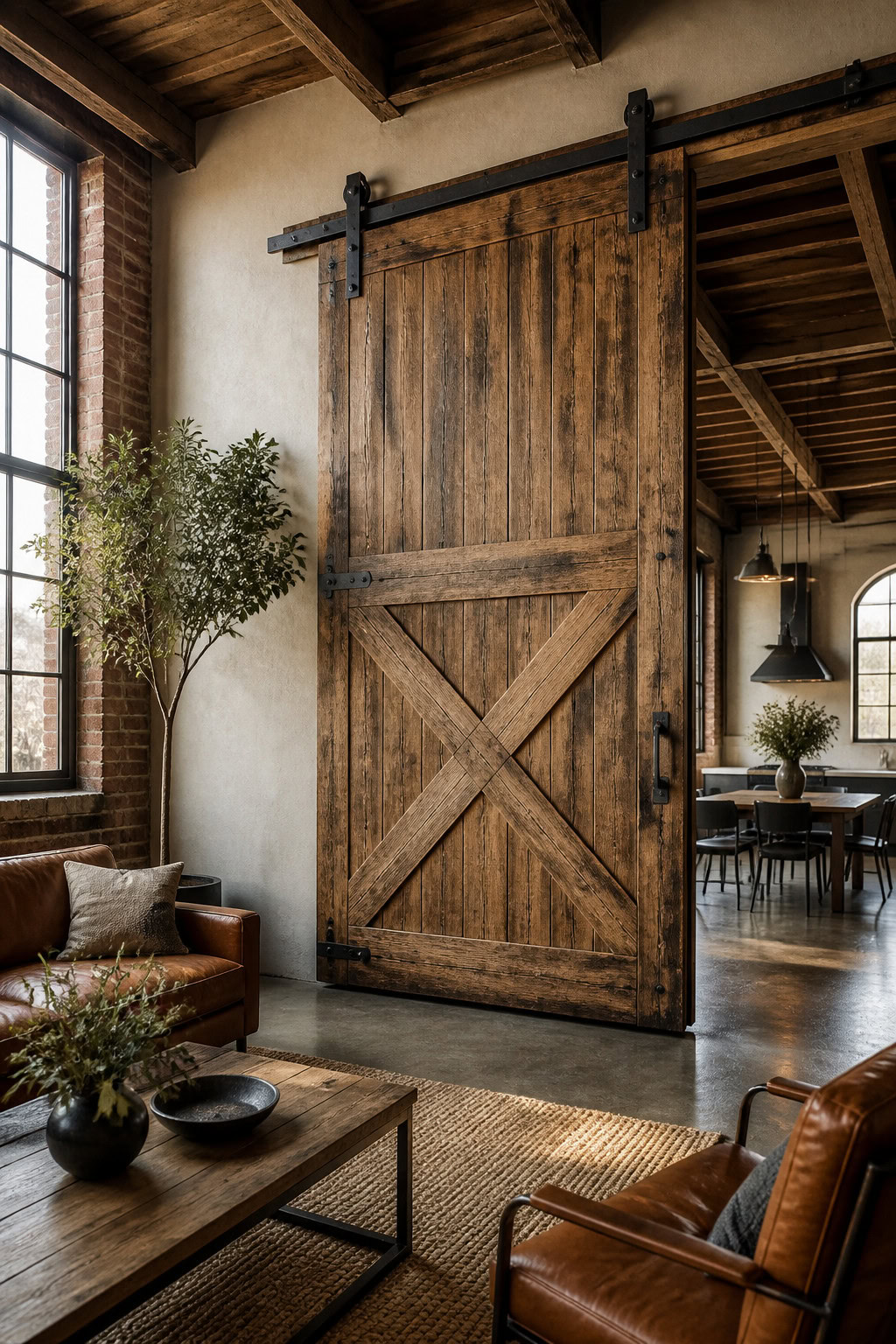 Rustic barn door used as a wall accent