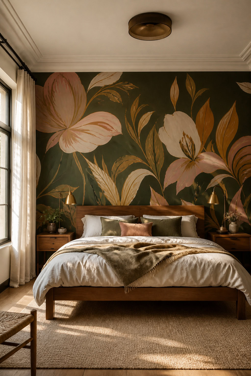 Bold floral wallpaper pattern on an accent wall