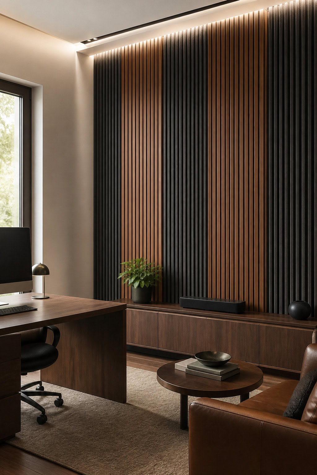 Acoustic wood and felt wall panels