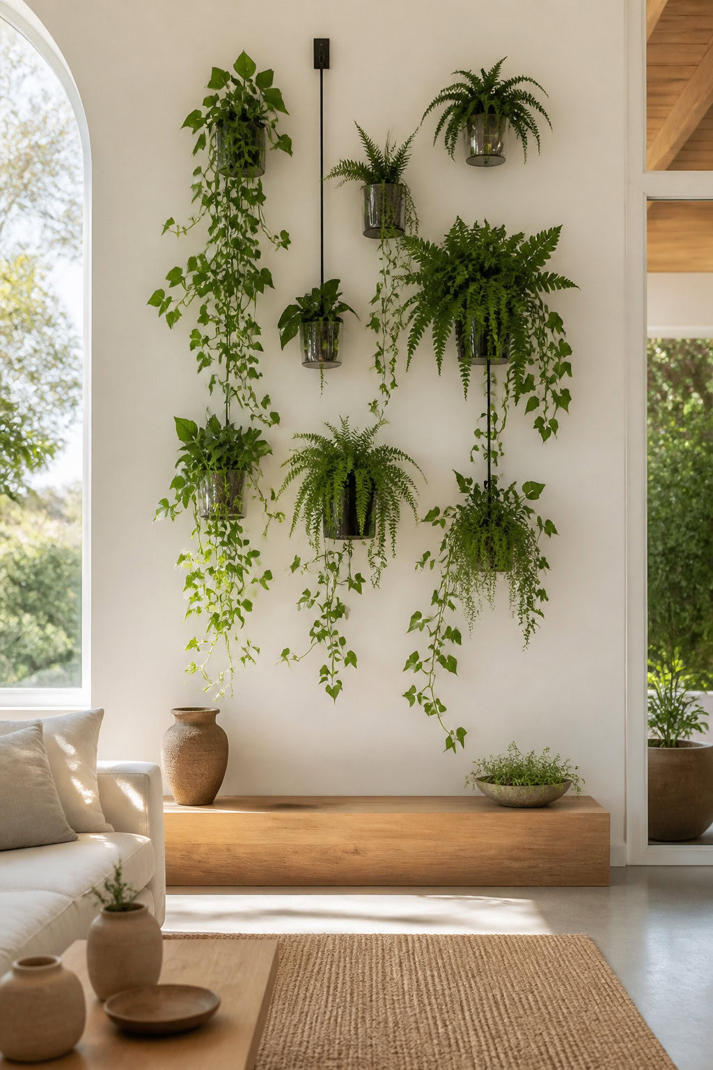 Floating plant arrangement forming a living wall