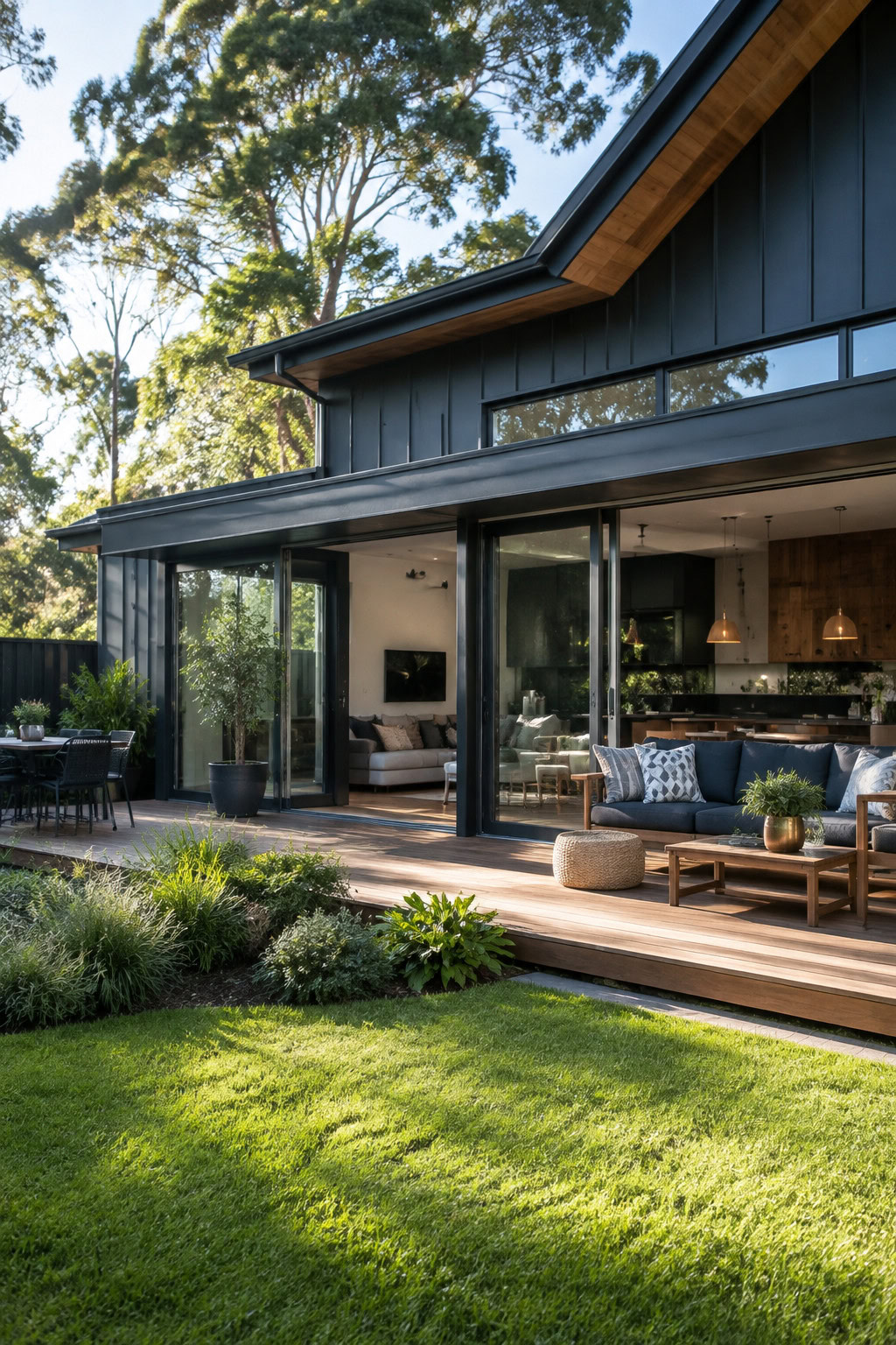 Modern home with connected glass walls and an open floor plan