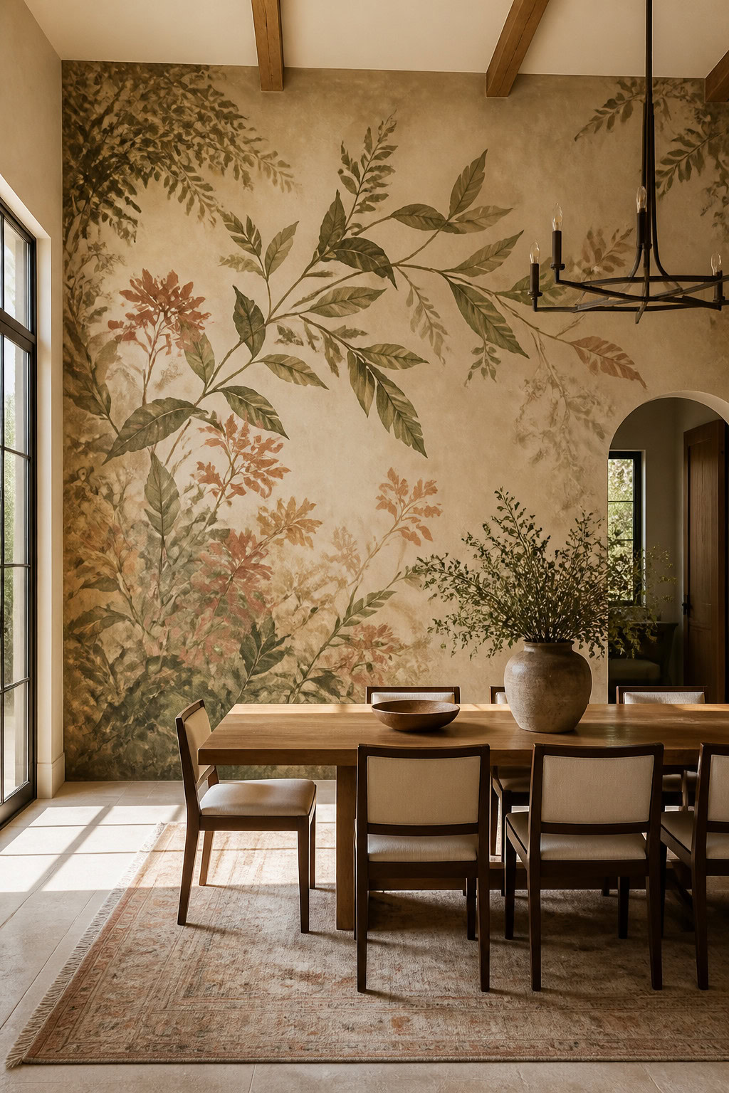 Hand-painted botanical mural on a feature wall