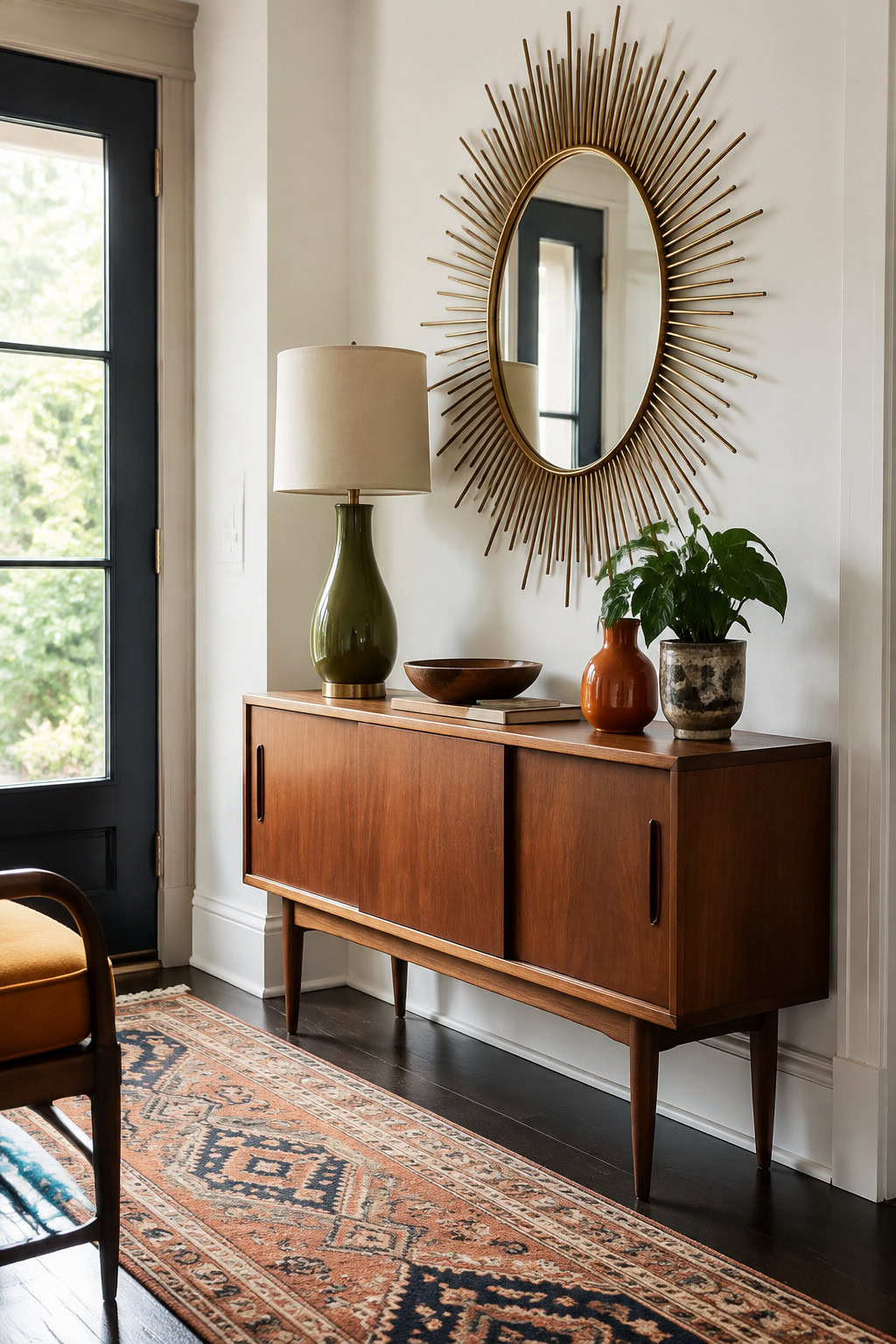 Retro mid-century modern teak narrow console