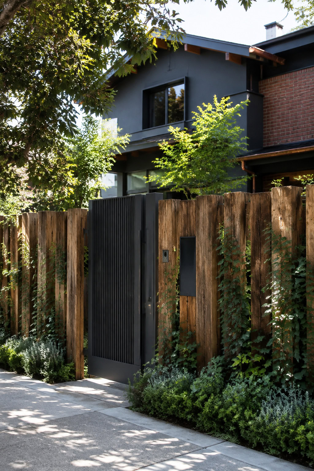 Sustainable timber fencing with climbing greenery