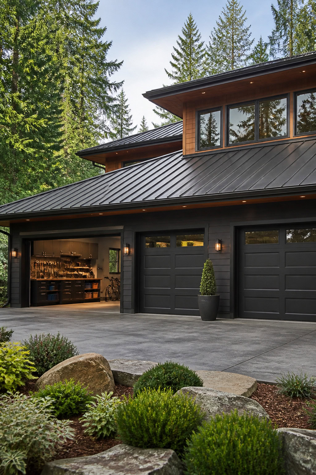 Multi-functional garage integrated into a modern home