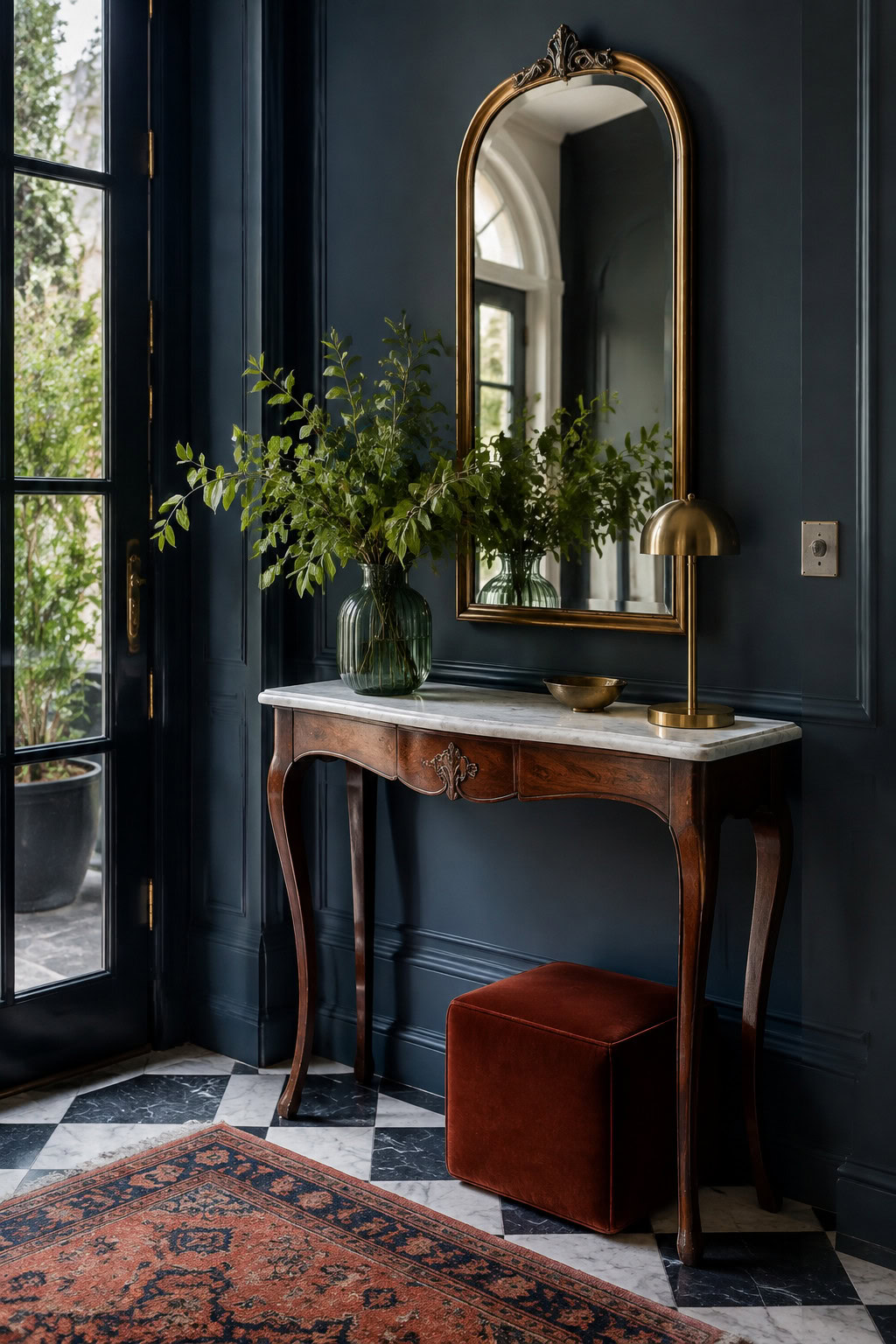 Elegant French-style narrow console with marble top