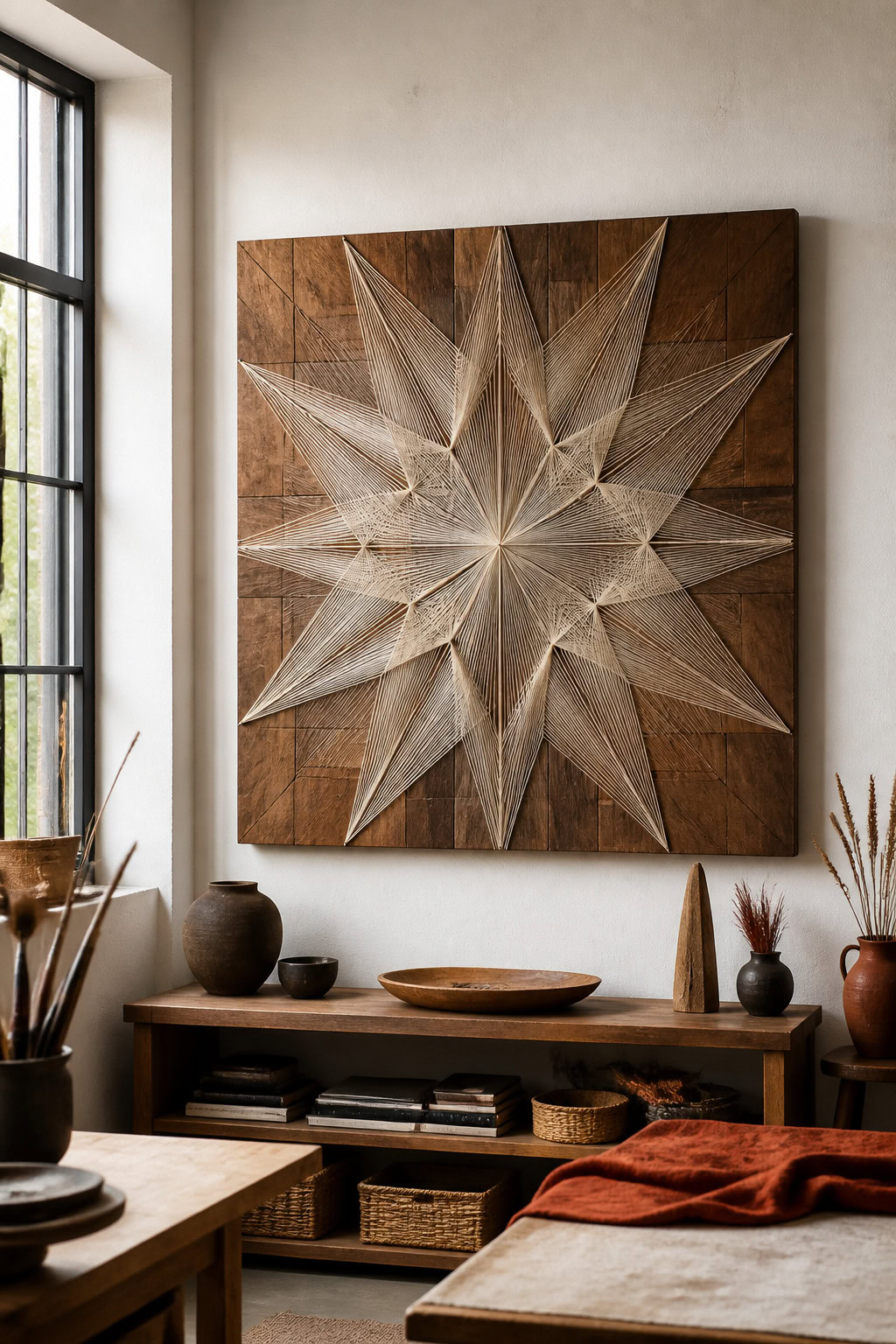 Abstract string art wall design